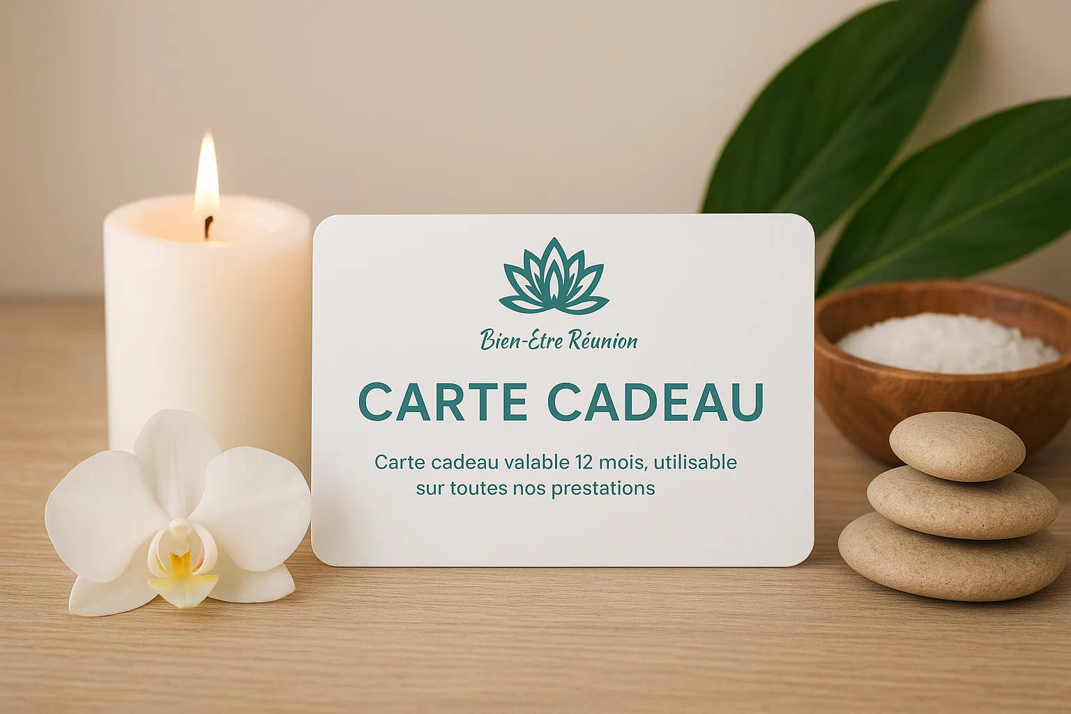 Carte cadeau sur une table zen