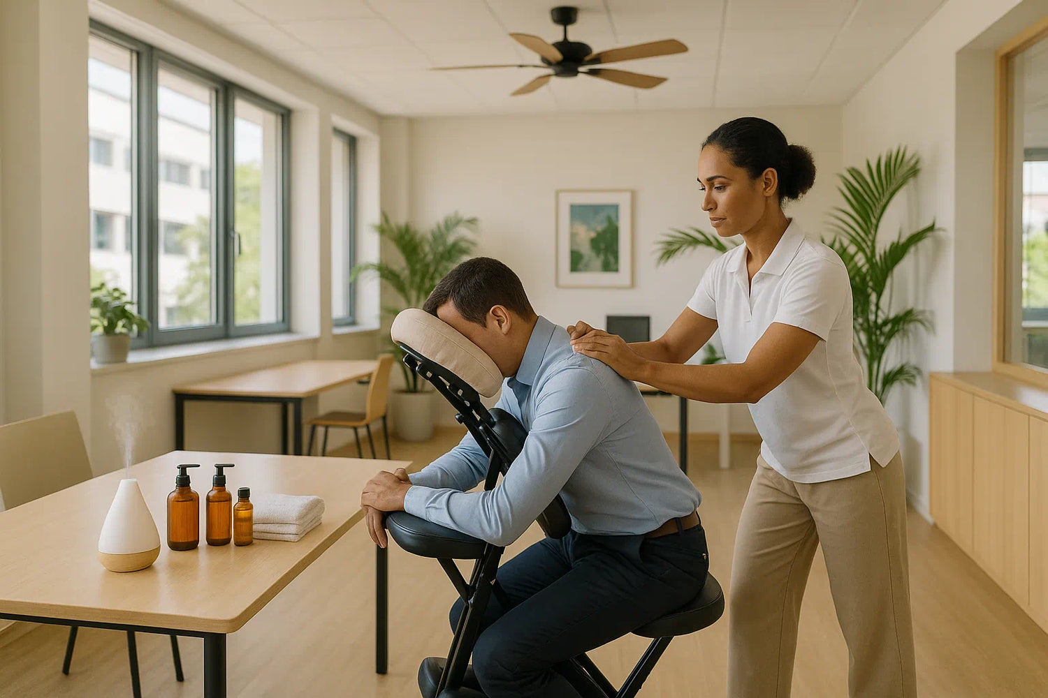 massage assis en entreprise par une femme